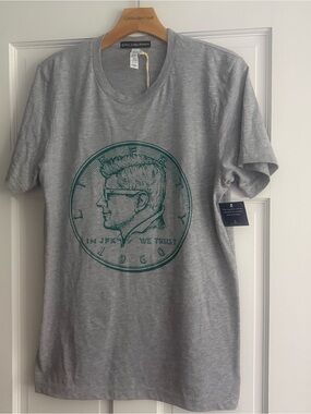 RARE Kiel James Patrick IN JFK WE TRUST Coin T-Shirt Medium Grey Liberty 1960